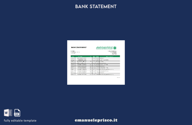 modello Excel di estratto conto bancario commerciale Kuwait in stile verificato