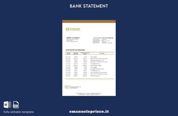 modello Excel di estratto conto della Banca globale di commercio di Antigua e Ba