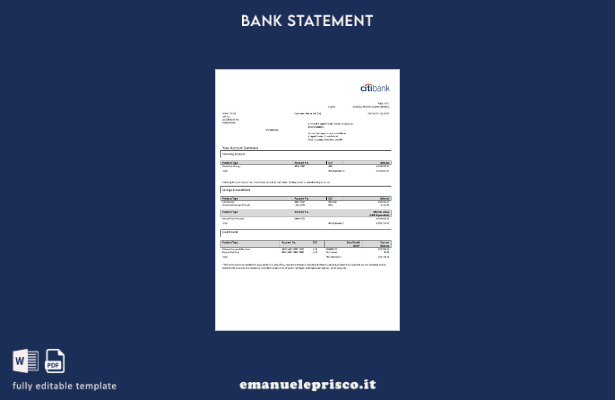 modello Excel di estratto conto della carta di credito Citibank di Hong Kong in