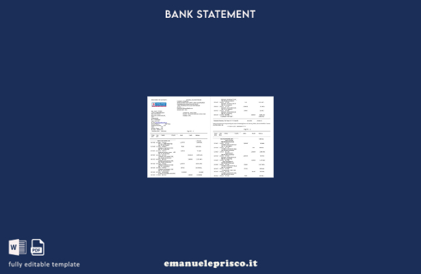 modello di pagine di parole dell'estratto conto della Banca Centrale dell'India