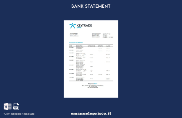 modello di versione dell'estratto conto bancario Belgio Keytrade in stile verifi