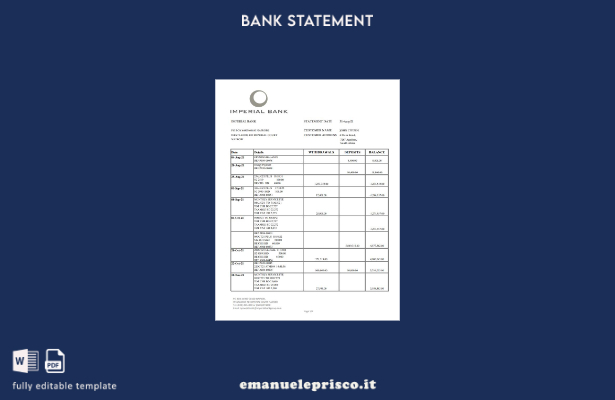 modello excel di estratto conto imperiale del Sudafrica in stile verificato