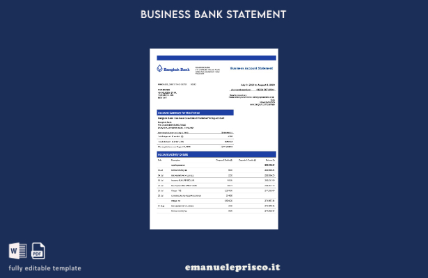 stile verificato Estratto conto corrente aziendale della Bangkok Bank Modello Wo