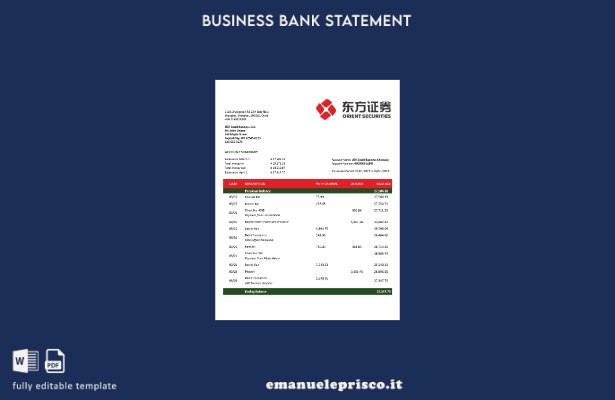 stile verificato Modello di estratto conto bancario aziendale Orient Securities