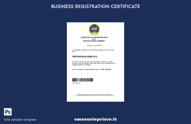 Certificato di registrazione aziendale in stile verificato Mongolia Modello Word