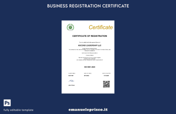 certificato di registrazione Comore stile verificato Modello Word e PDF modello