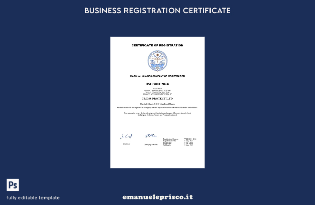 certificato di registrazione aziendale delle Isole Marshall in stile verificato