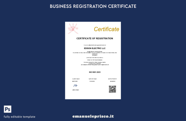 certificato di registrazione aziendale in stile verificato dell'Oman Modello Wor