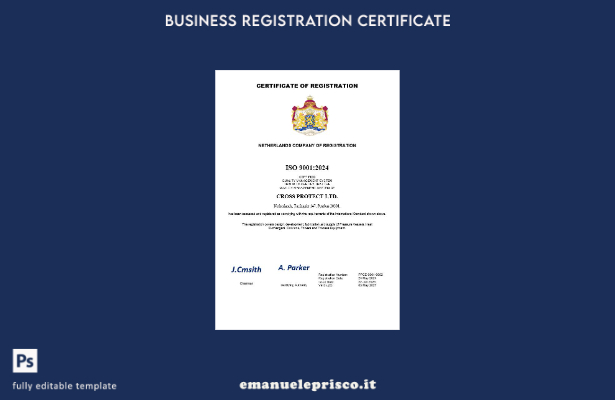 certificato di registrazione aziendale olandese in stile verificato Modello Word