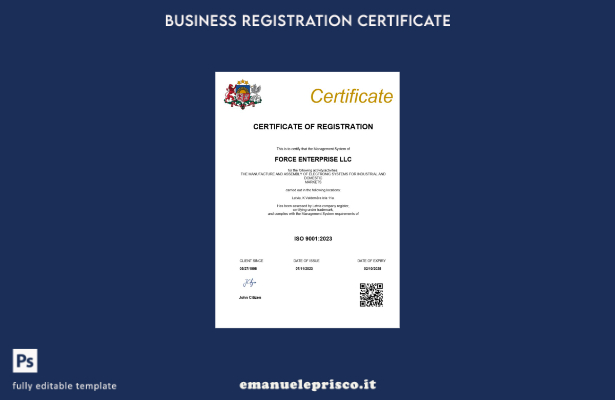 certificato di registrazione della società lettone in stile verificato modello W