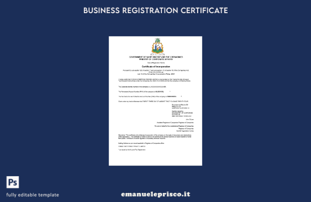 stile verificato Certificato di registrazione aziendale di Saint Vincent e Grena