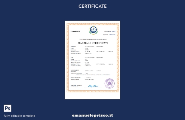 Certificato di matrimonio Cabo Verde in stile verificato Modello Word e PDF