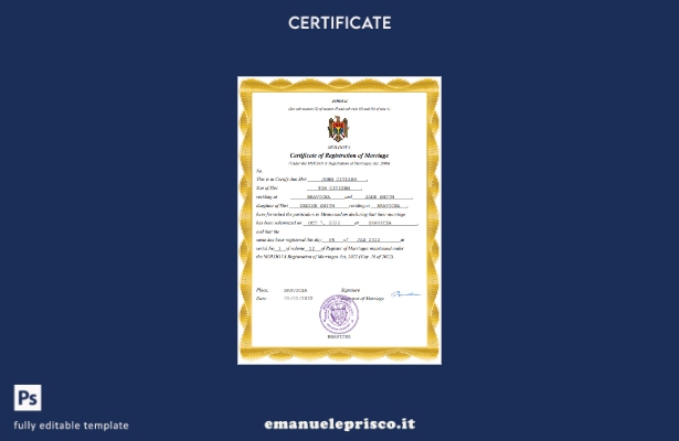 certificato di matrimonio Moldavia stile verificato Modello Word e PDF