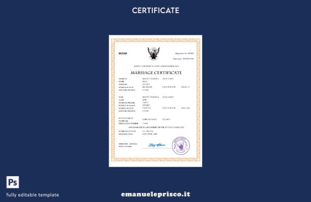 certificato di matrimonio sudanese in stile verificato modello Word e PDF
