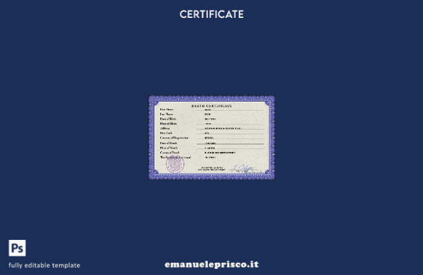 modello PSD del certificato di morte dell'Estonia in stile verificato