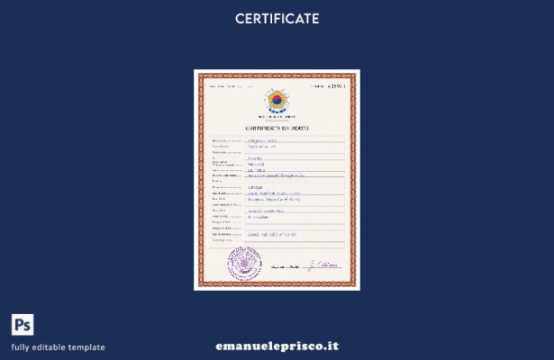 modello PSD del certificato di morte dello stato di stato della Corea del Sud in