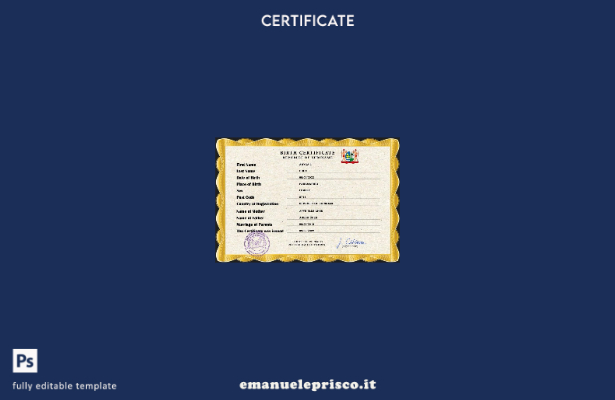 modello PSD del certificato di nascita del Suriname in stile verificato