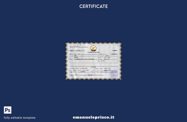modello PSD del certificato di nascita dello stato civile dell'Eritrea in stile