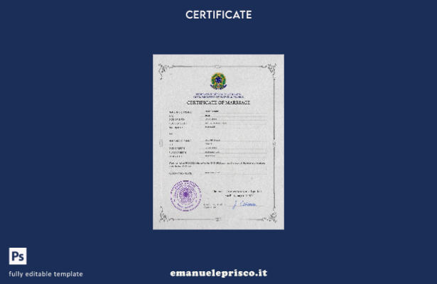 modello PSD di certificato di matrimonio brasiliano in stile verificato
