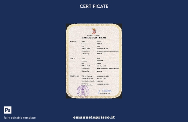 modello PSD di certificato di matrimonio serbo in stile verificato