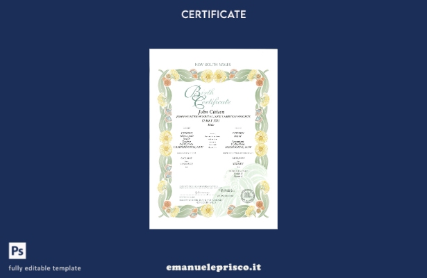 modello di certificato di nascita decorativo (commemorativo) dell'Australia in s