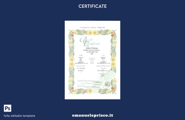 stile verificato Australia Modello di certificato di nascita decorativo (commemo
