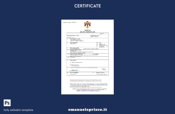 stile verificato Certificato di morte del documento di stato civile della Giorda