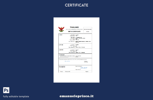 stile verificato Certificato di nascita del documento di stato civile della Thai