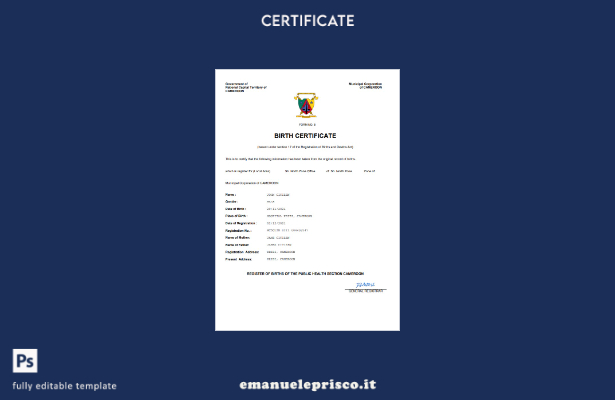stile verificato Certificato di nascita dello stato di stato civile del Camerun