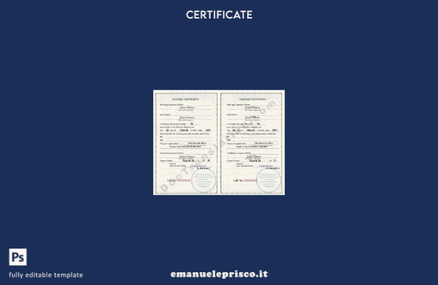 stile verificato Modello di certificato di divorzio dell'ufficio degli atti anag