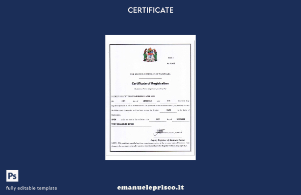 stile verificato TANZANIA business reg. modello di certificato