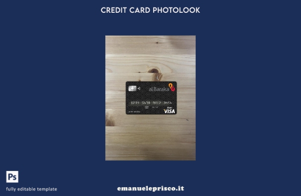 modello frontale photolook con carta visto bancario Bahrain Al Baraka in stile v