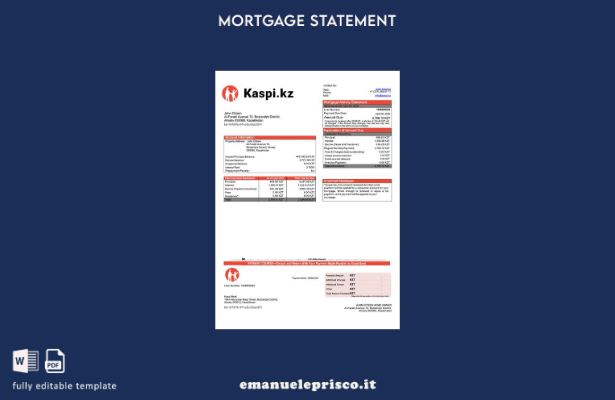 stile verificato Estratto conto ipotecario Kazakistan Kaspi Bank Modello Word e