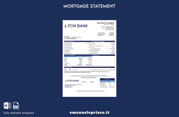 stile verificato Estratto conto ipotecario Malta FCM Bank Modello Word e modello