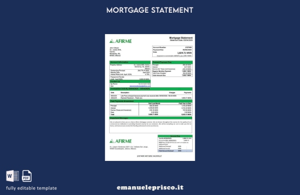 stile verificato Estratto conto ipotecario Messico Banca Afirme Modello Word e m
