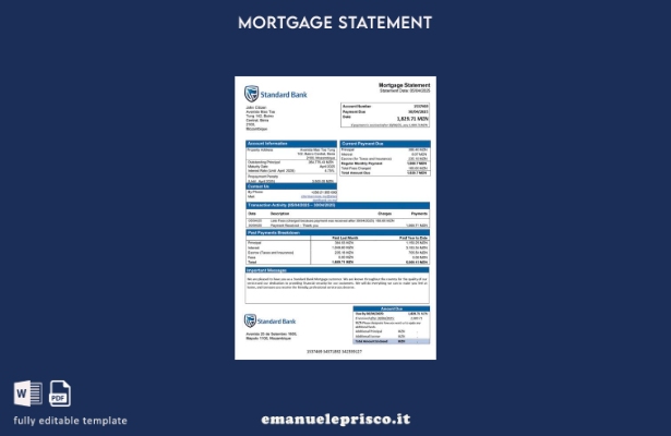 stile verificato Modello Word e PDF di estratto conto bancario standard del Moza