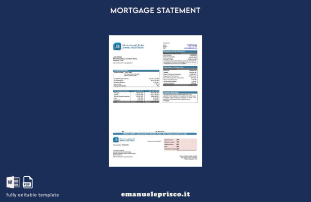 stile verificato Modello Word e modello PDF di estratto conto del mutuo della Ja