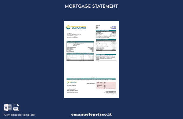 stile verificato Modello Word e modello PDF di estratto conto del mutuo della ba