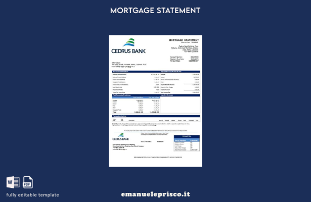 stile verificato Modello di estratto conto ipotecario della Lebanon Cedrus Bank