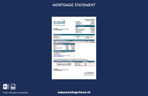 stile verificato Mozambico Ecobank Moçambique modello di estratto conto ipotecar