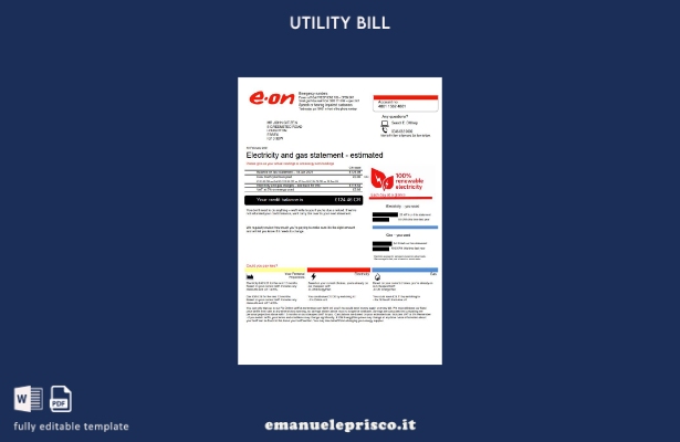 modello di versione della bolletta delle utenze E.ON del Regno Unito in stile 2